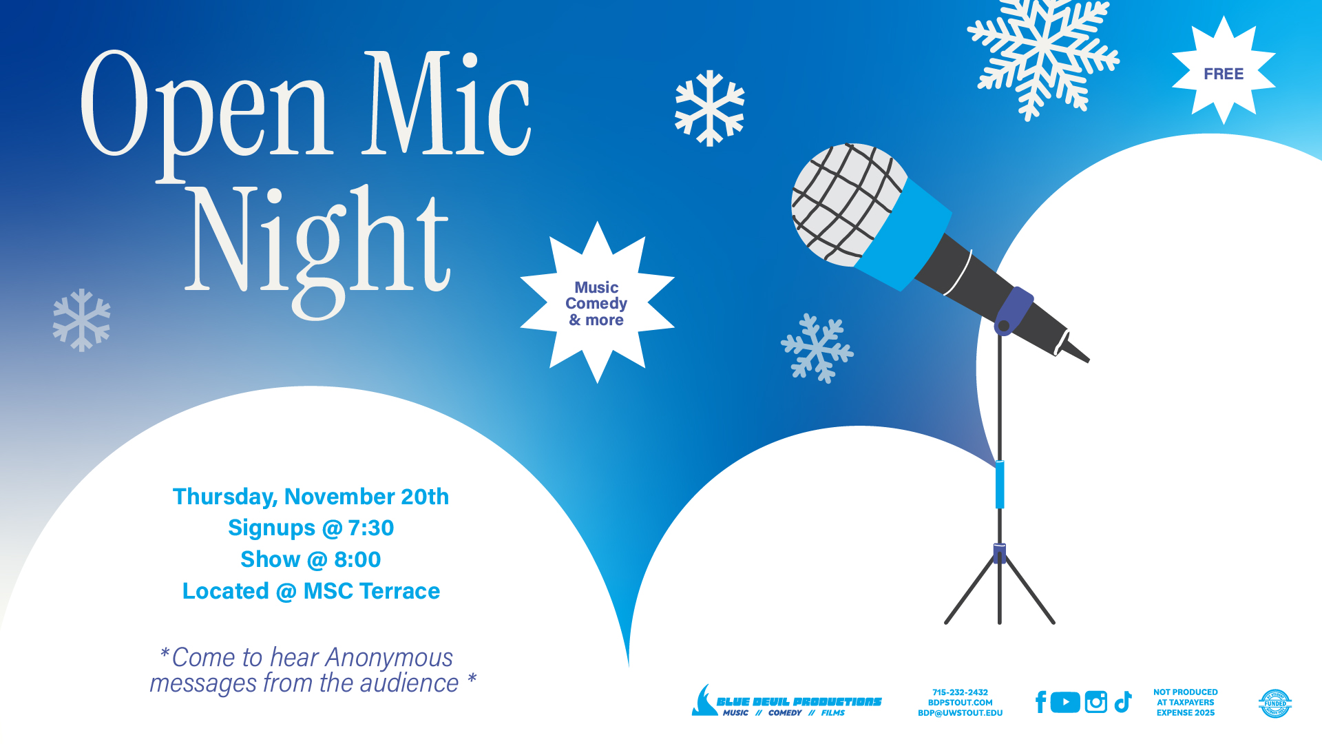 Digital Signage Poster displaying Open Mic Night.