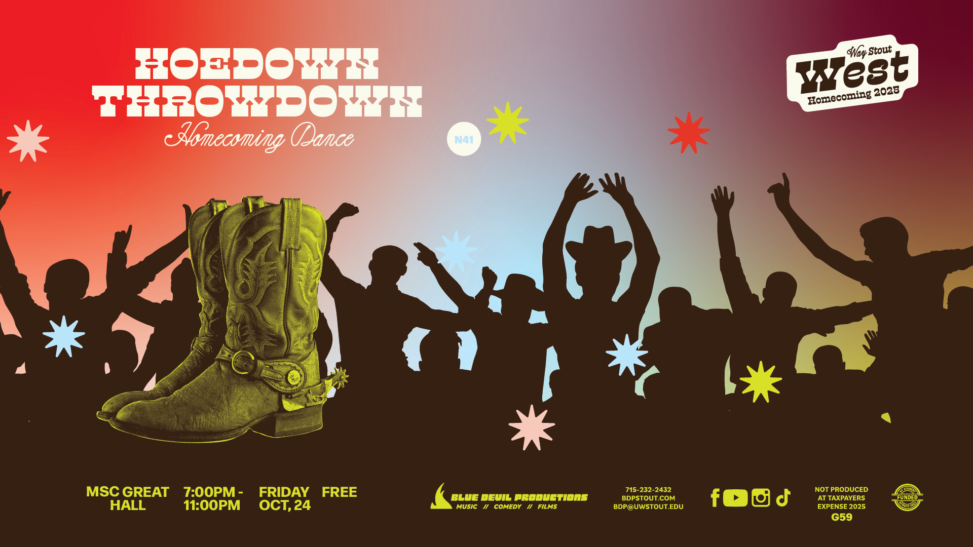 Digital Signage Poster displaying the Homecoming Hoedown Throwdown Dance.