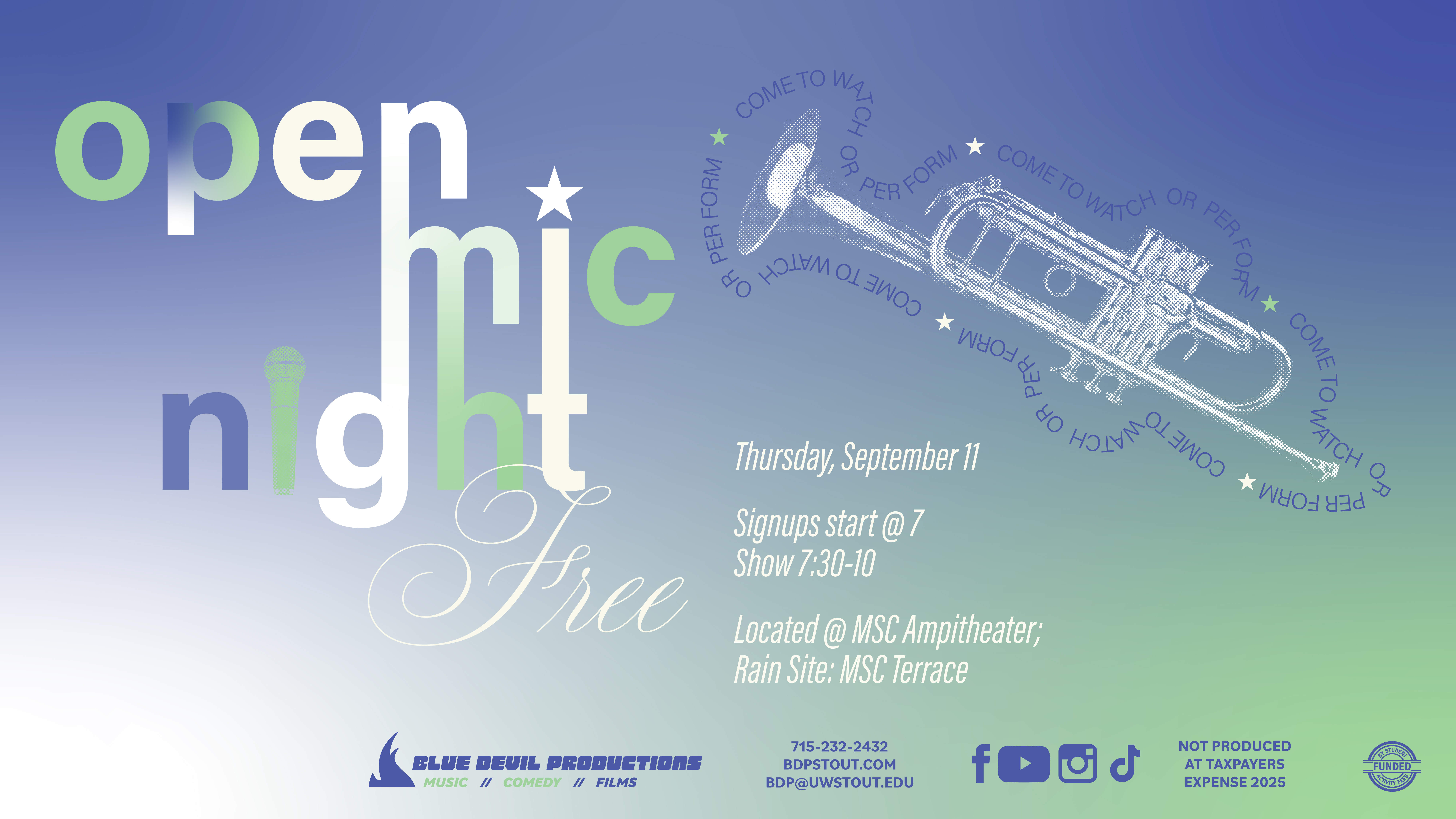 Digital Signage Poster displaying Open Mic Night.