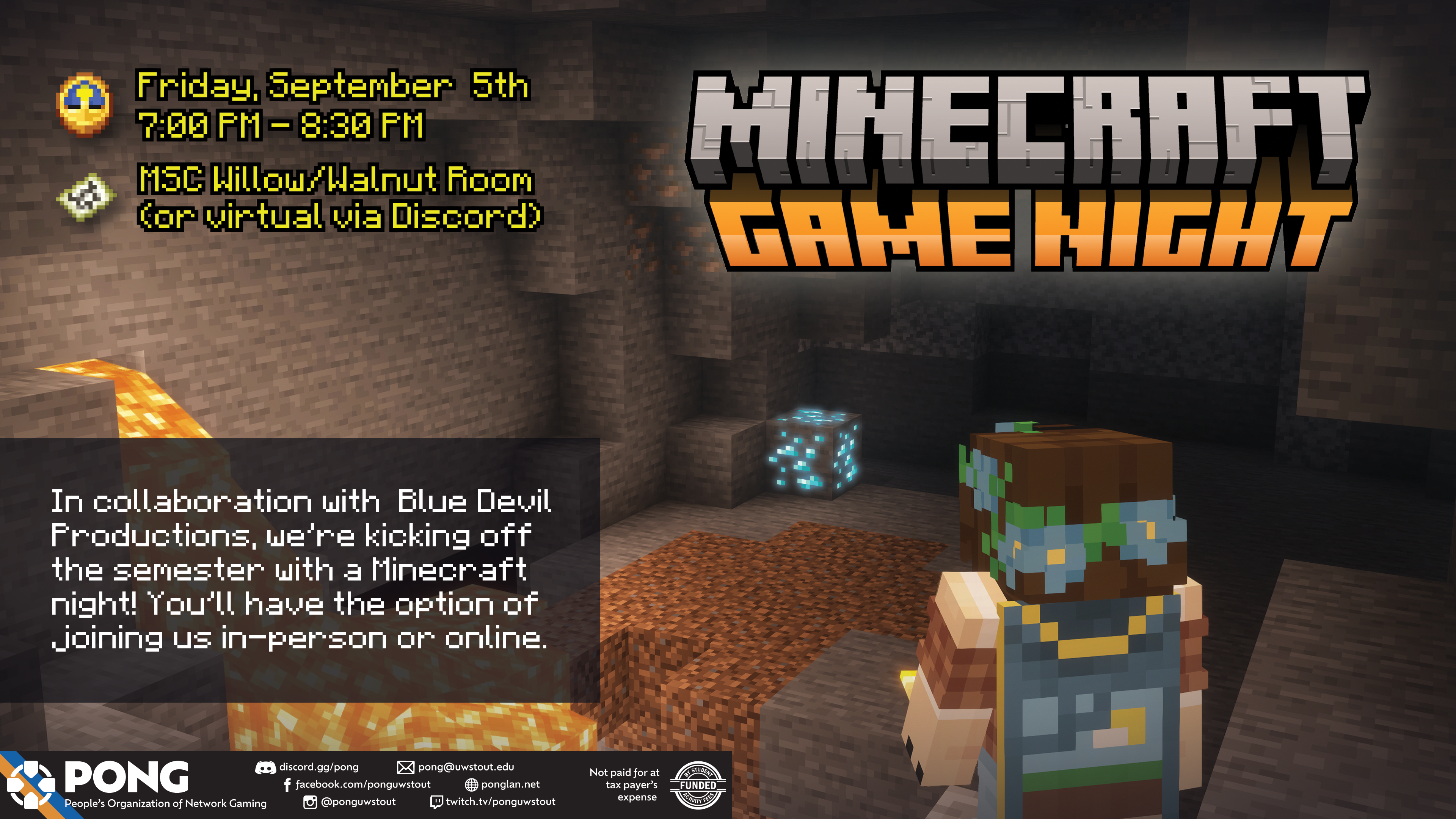 Digital Signage Poster displaying Pongs Minecraft Event.