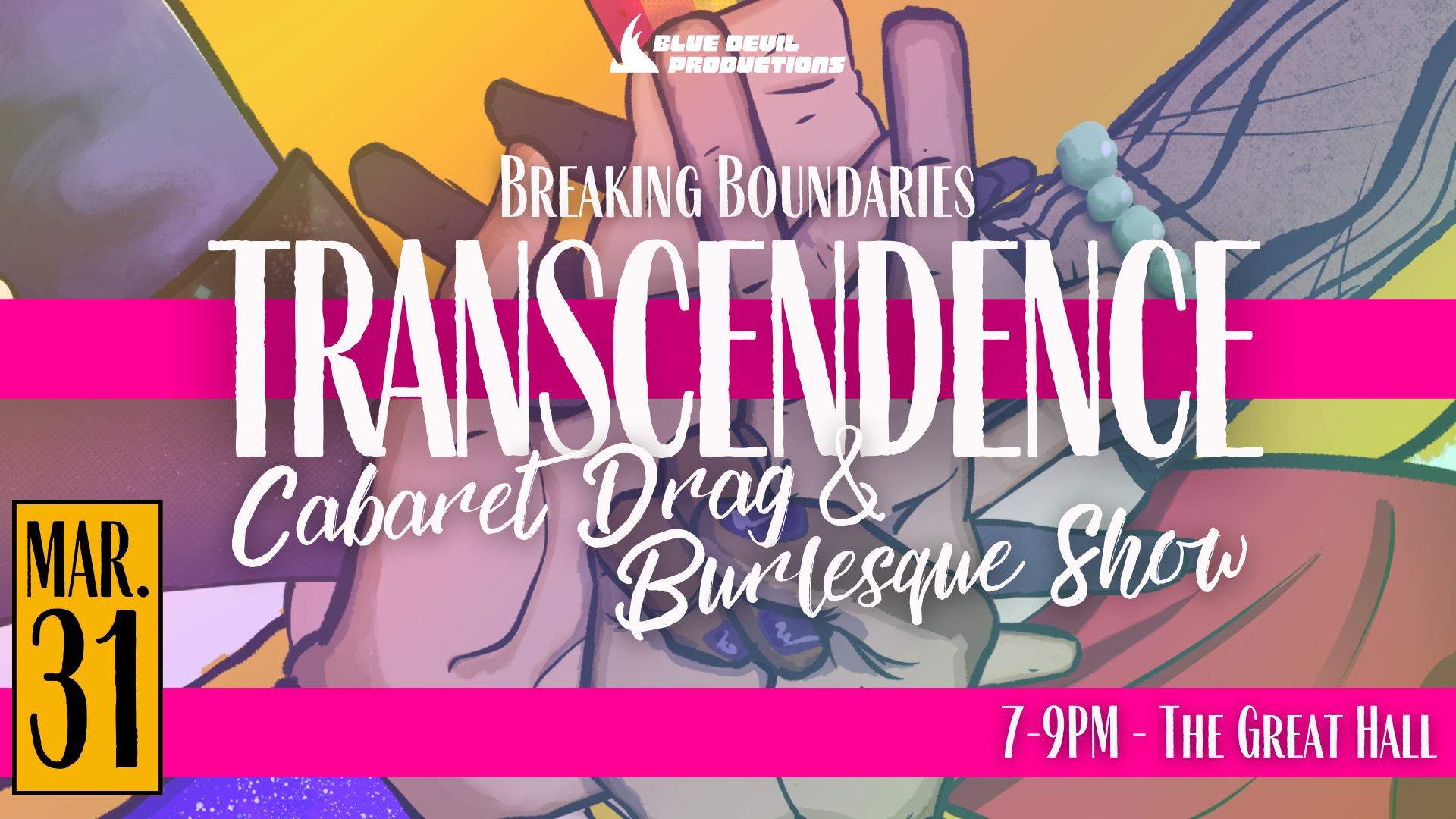 Digital Signage Poster displaying Transcendence Cabaret, Drag and Burlesque show on March 31st 2026